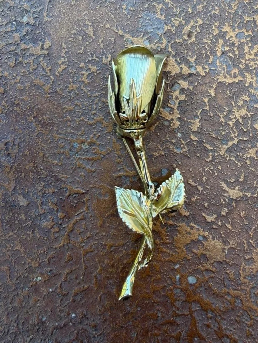 Vintage Estate Rose Pin Brooch Giovanni Gold Tone Costume Fashion Signed 3
